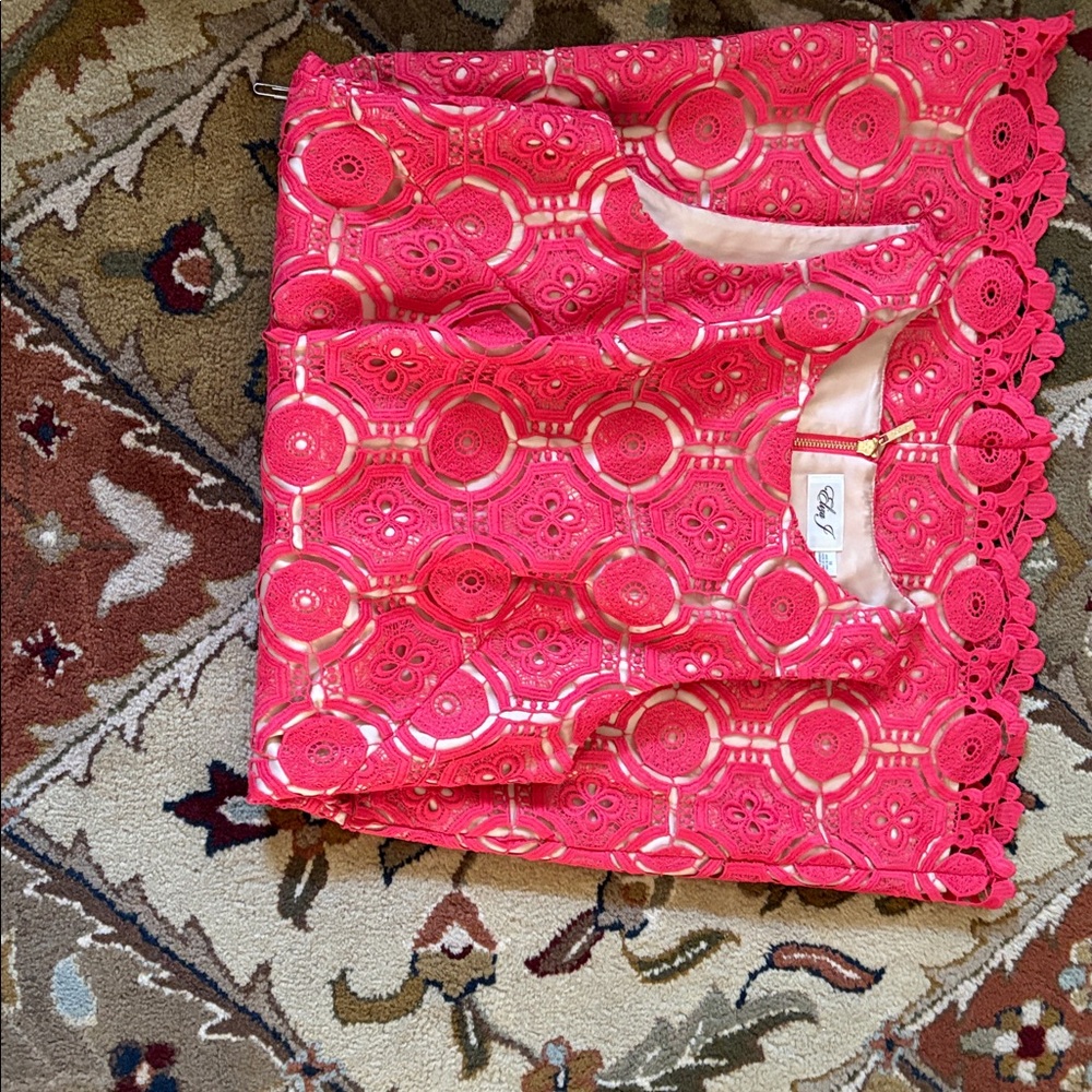 Eliza J Bright Pink Crochet Lace Formal Dress - Picture 5 of 7